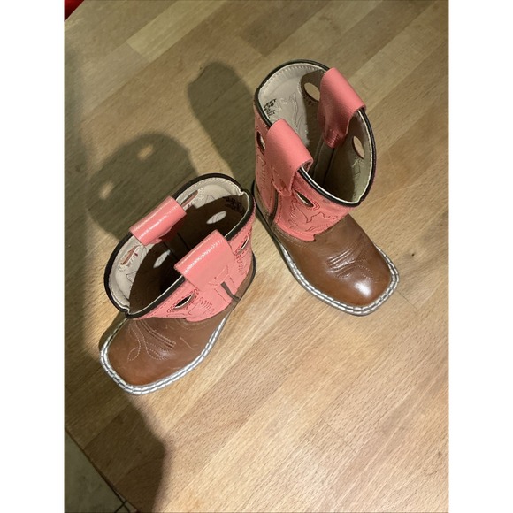 Old West CW2552Y Cowboy Boots Leather Upper Pink & Brown Toddler size US 4.5 - Picture 3 of 15